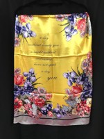 Tørklæde til håret eller hals, gul med flora/tekst - ekstra stort